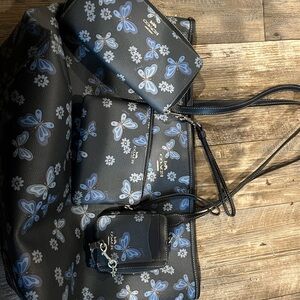 Coach Black and Blue Butterfly Print Women's Bag Set